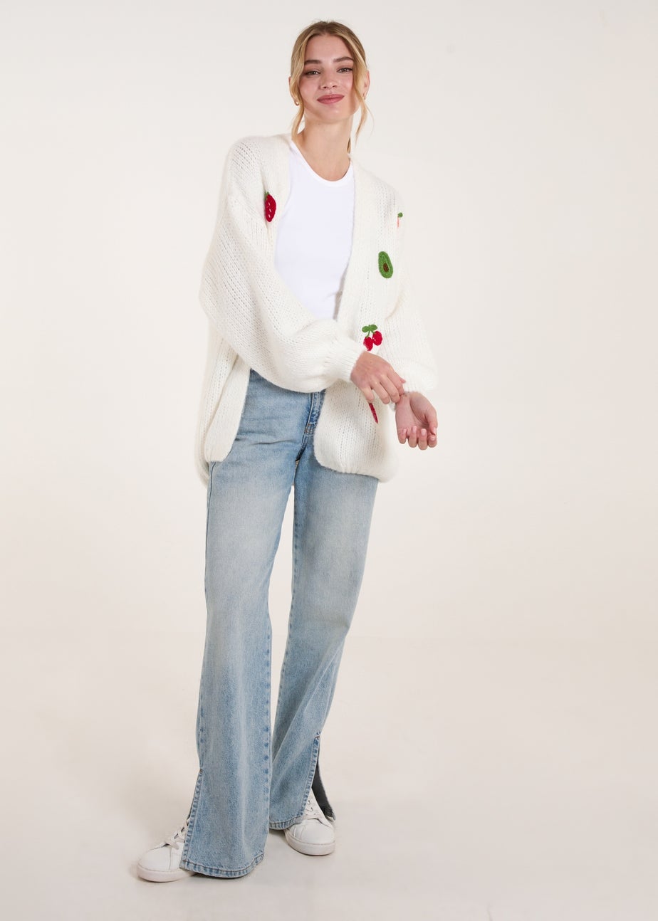 Blue Vanilla Ivory Embroidery Fruit Cardigan