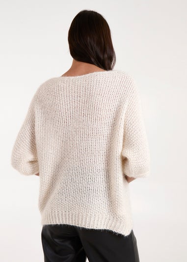 Blue Vanilla Beige Fluffy Textured Knit Jumper
