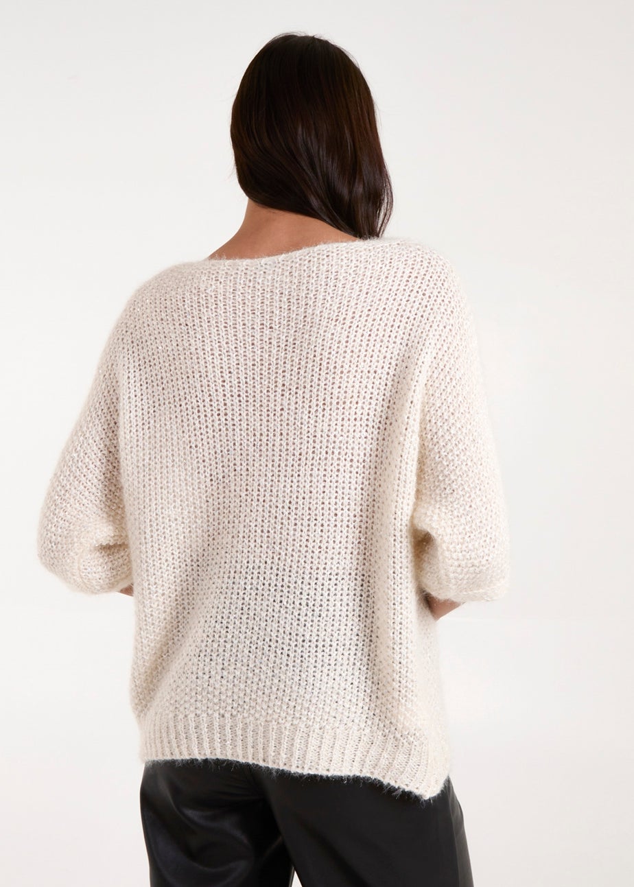 Blue Vanilla Beige Fluffy Textured Knit Jumper