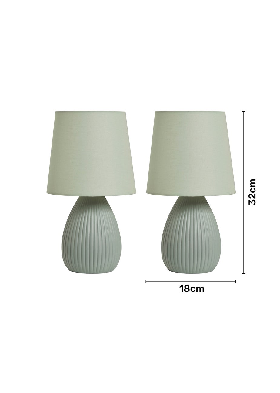 BHS Alder Teardrop Ceramic Table lamp TWIN PACK Green (32cm x 18cm)