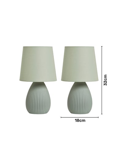BHS Alder Teardrop Ceramic Table lamp TWIN PACK Green (32cm x 18cm)