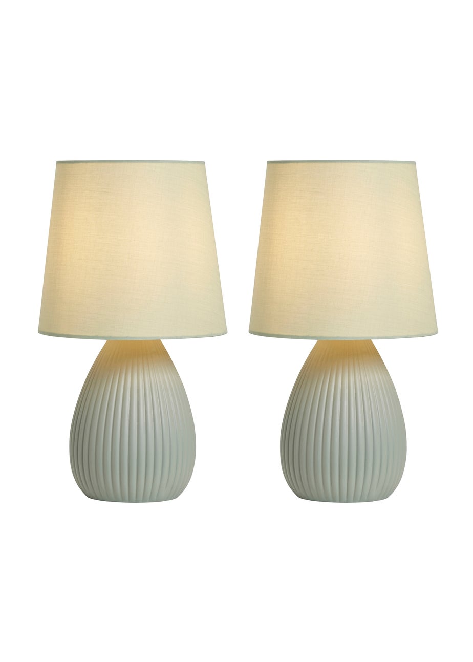 BHS Alder Teardrop Ceramic Table lamp TWIN PACK Green (32cm x 18cm)