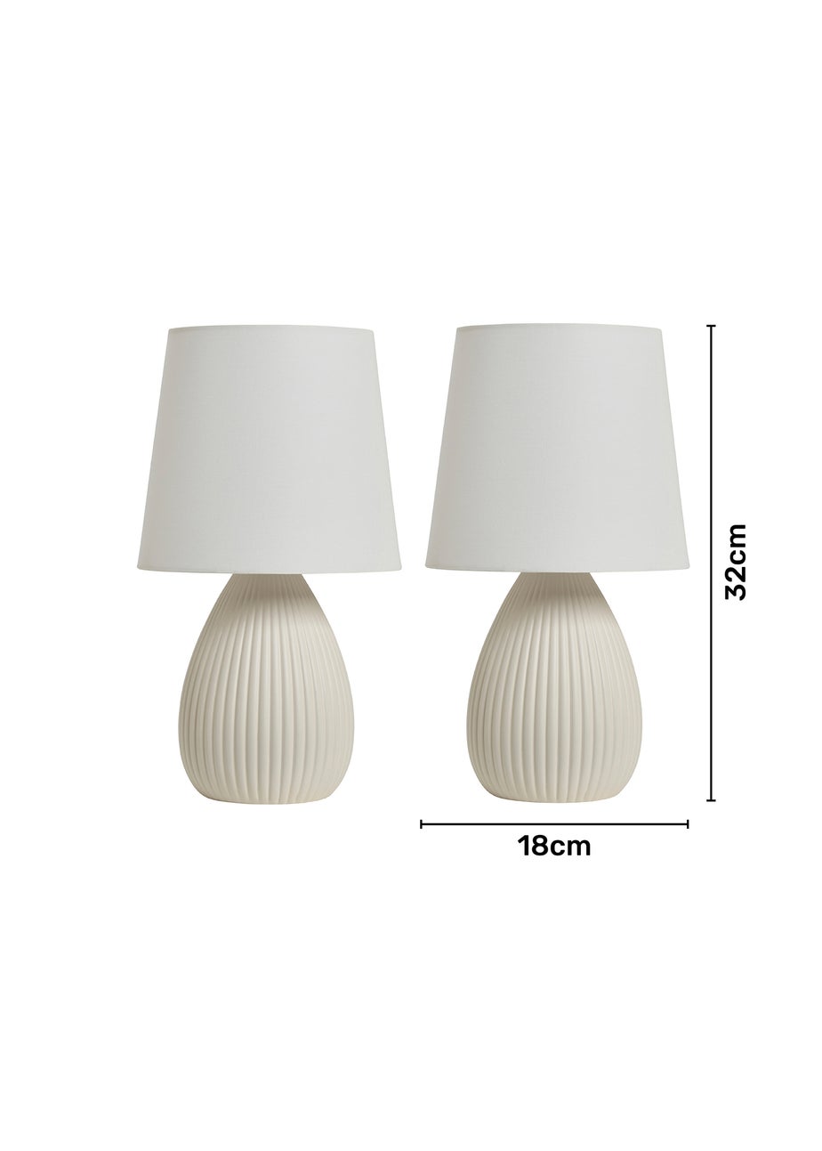 BHS Alder Teardrop Ceramic Table lamp TWIN PACK Cream (32cm x 18cm)