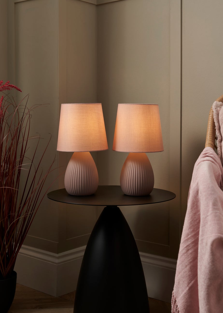 BHS Alder Teardrop Ceramic Table lamp TWIN PACK Pink (32cm x 18cm)