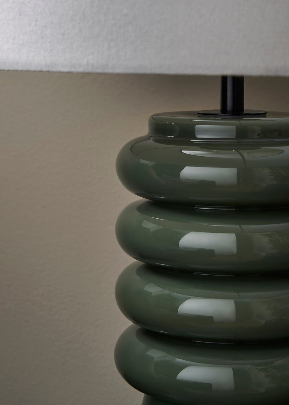 BHS Fava Ribbed Glass Table Lamp Green (45cm x 27cm)