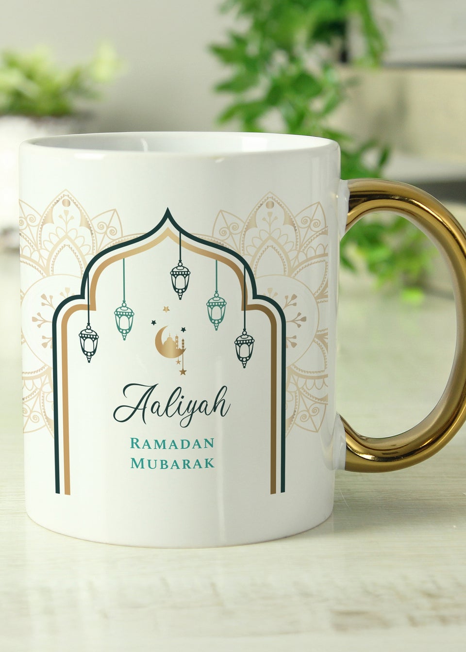 Personalised Memento Company White Eid & Ramadan Gold Handled Mug