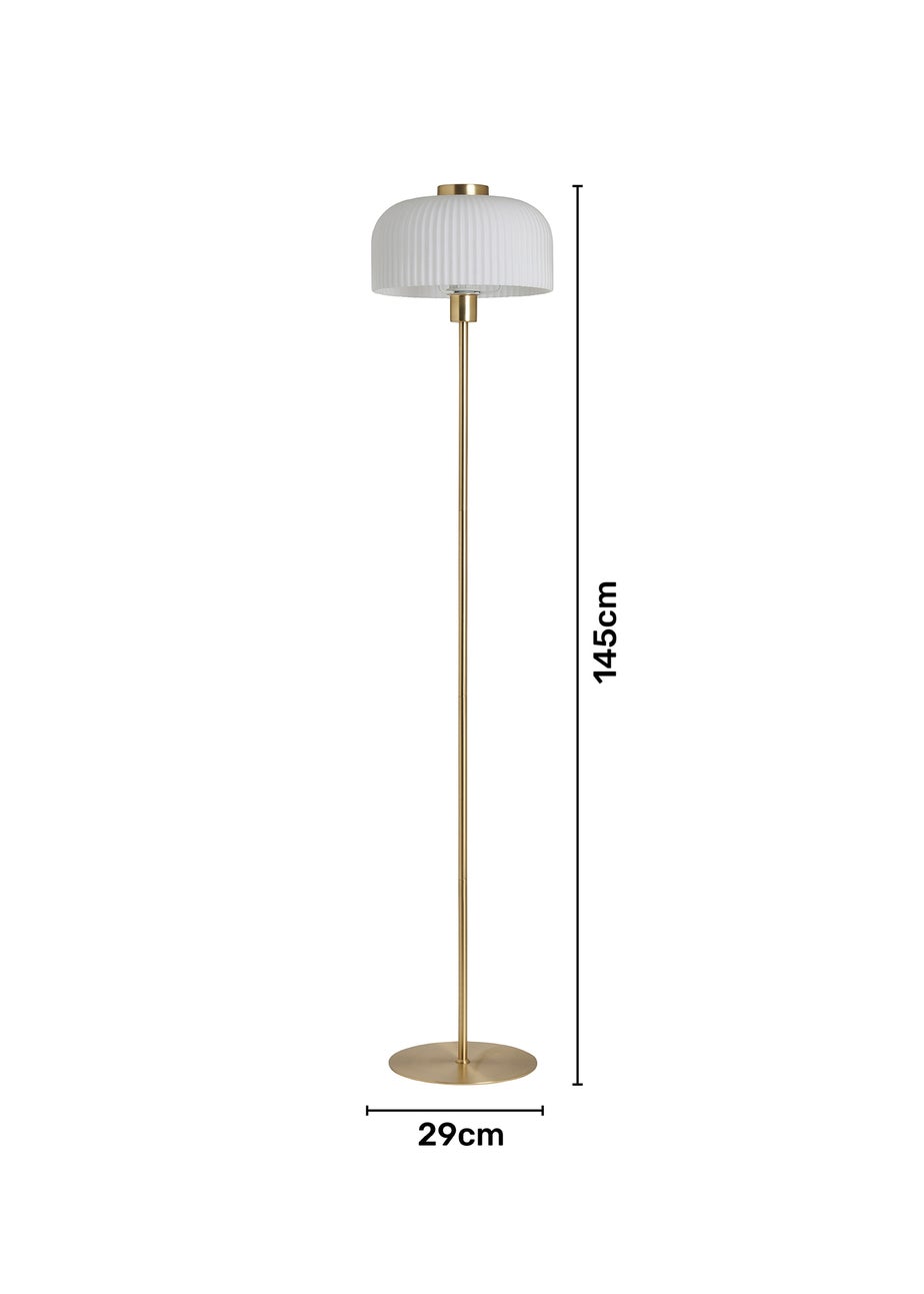 BHS Costa Brass Floor Lamp with Ribbed White glass (145cm x 29cm)