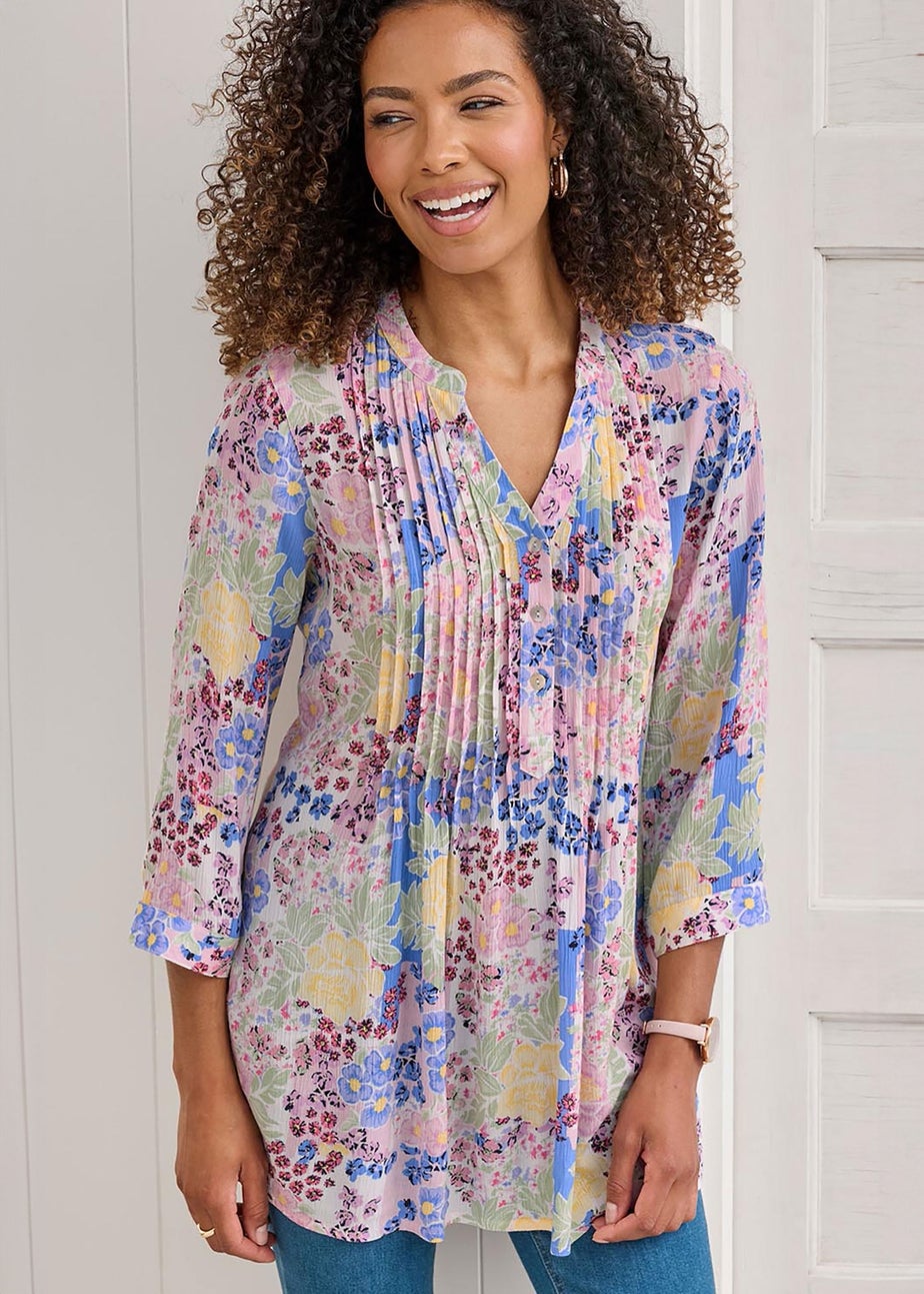Cotton Traders Rose Pink Printed Crinkle Tunic
