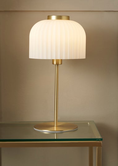 BHS Costa Brass Table Lamp with Ribbed White glass (38cm x 19cm)