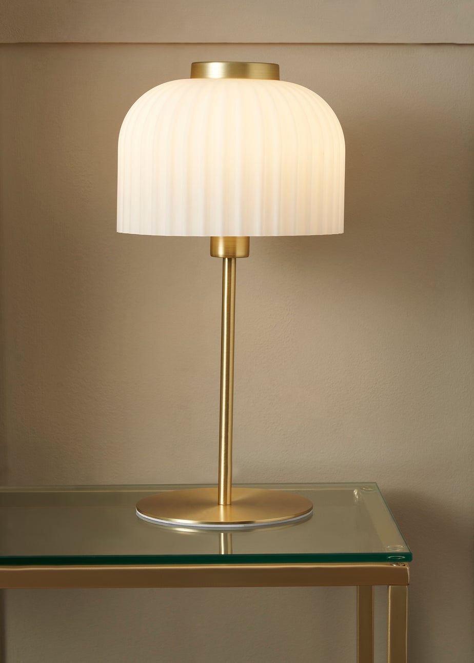 BHS Costa Brass Table Lamp with Ribbed White glass (38cm x 19cm)