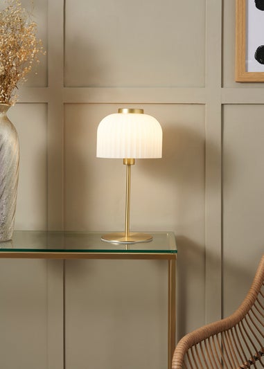 BHS Costa Brass Table Lamp with Ribbed White glass (38cm x 19cm)