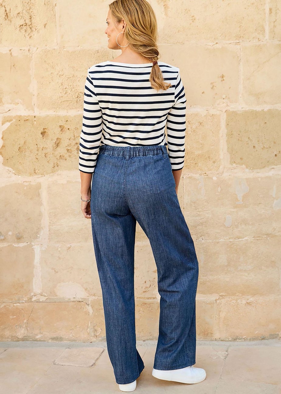 Cotton Traders Pale Blue Pull-On Wide-Leg Jeans