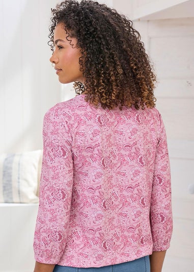 Cotton Traders Washed Pink Print Bubble Hem Top