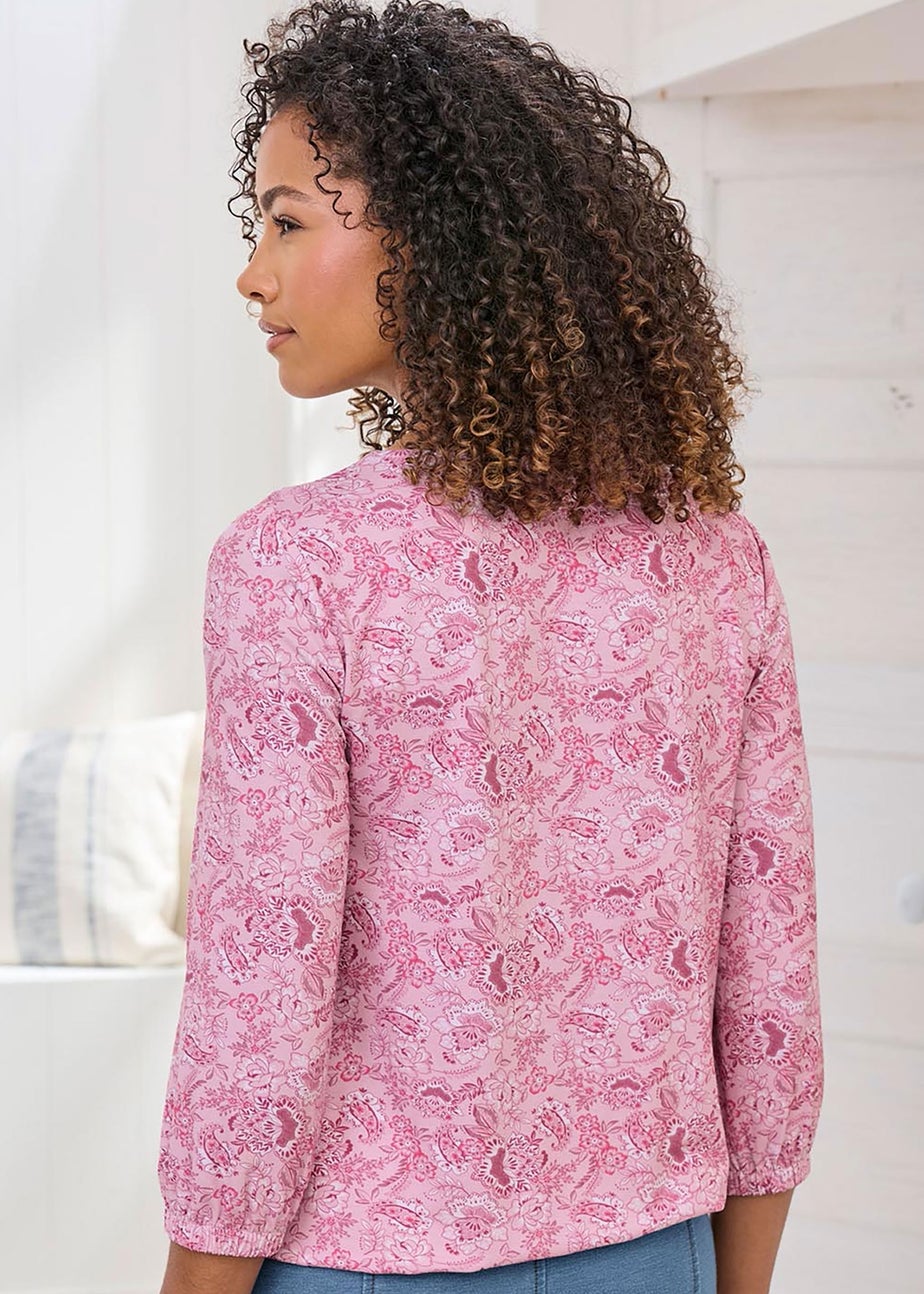 Cotton Traders Washed Pink Print Bubble Hem Top