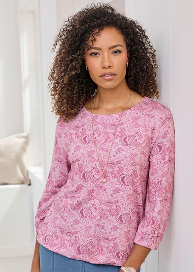 Cotton Traders Washed Pink Print Bubble Hem Top