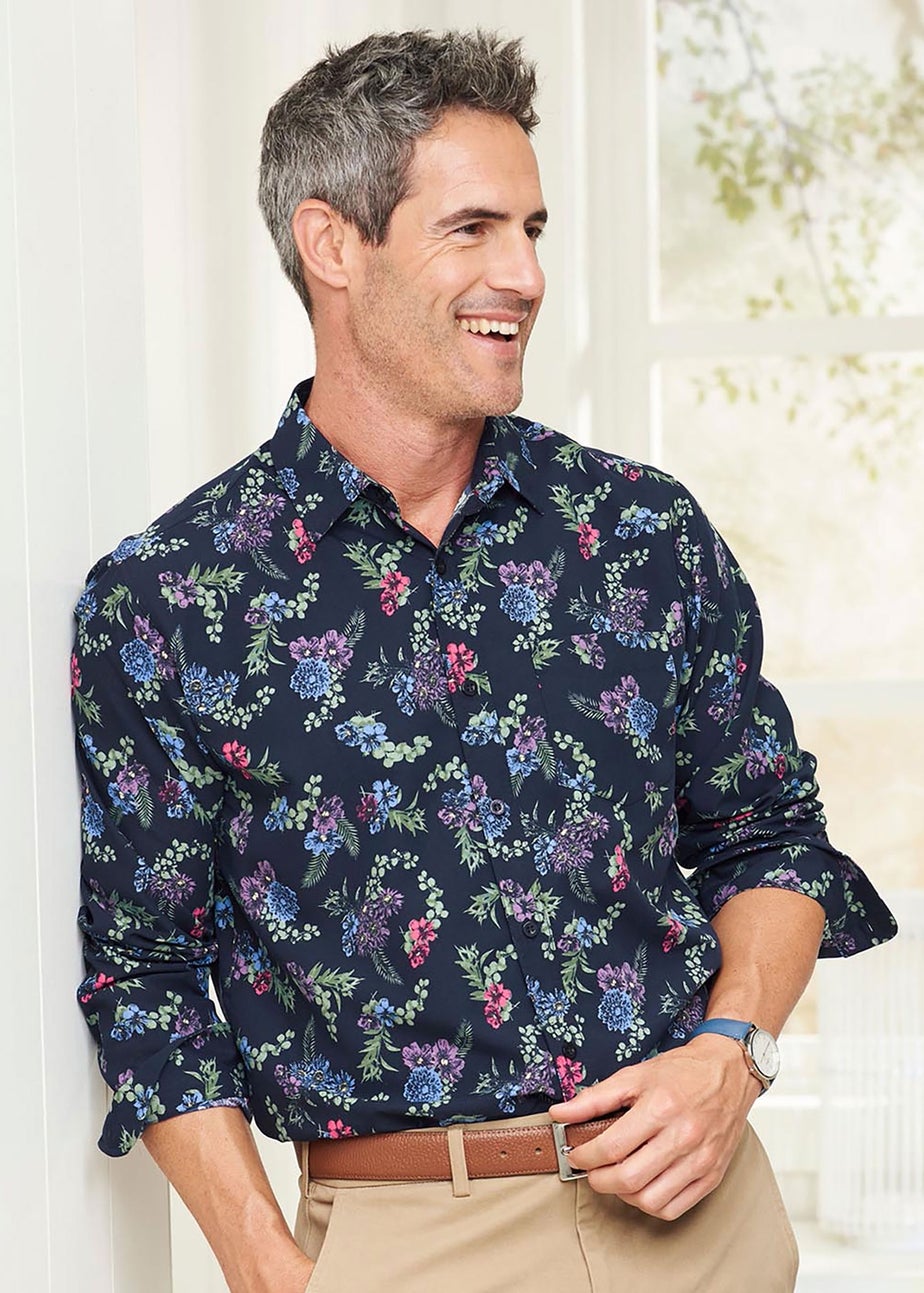 Cotton Traders Midnight Long Sleeve Soft Touch Print Shirt