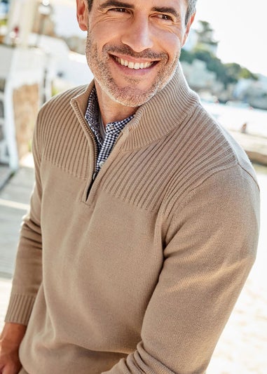 Cotton Traders Linen Half-Zip Mock Shirt Jumper