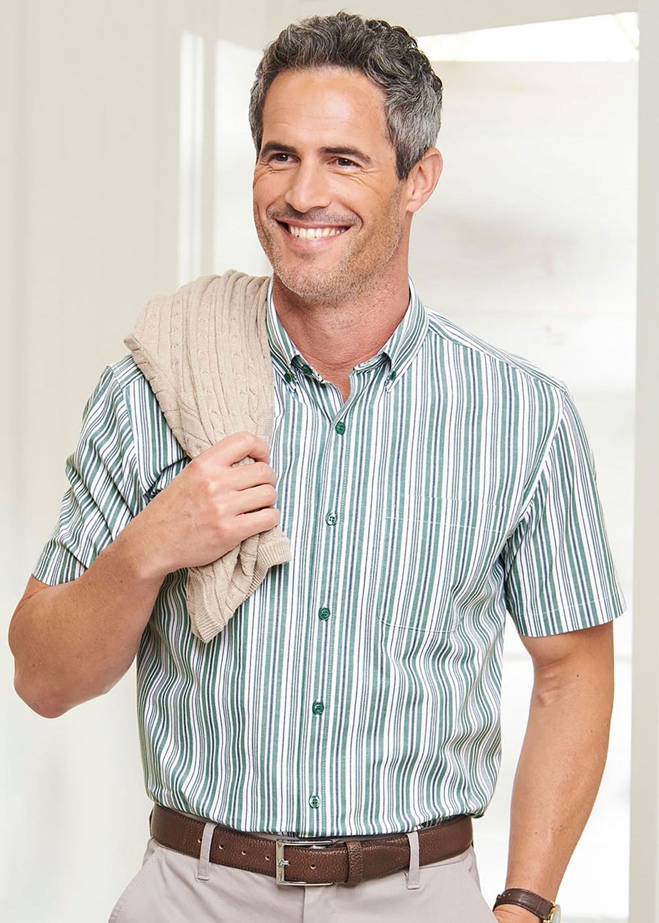 Cotton Traders Dusky Green Short Sleeve Supreme Easy Care Shirt