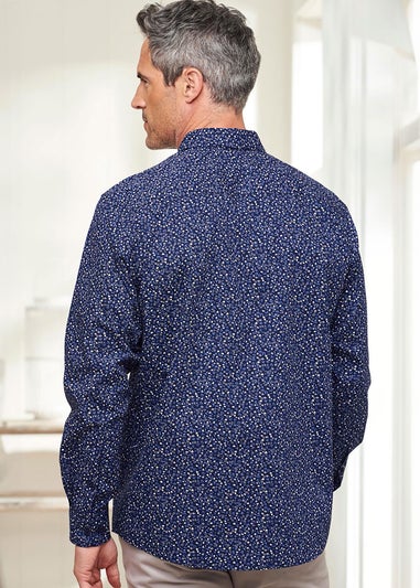 Cotton Traders Dark Blue Long Sleeve Supreme Easy-Care Print Shirt