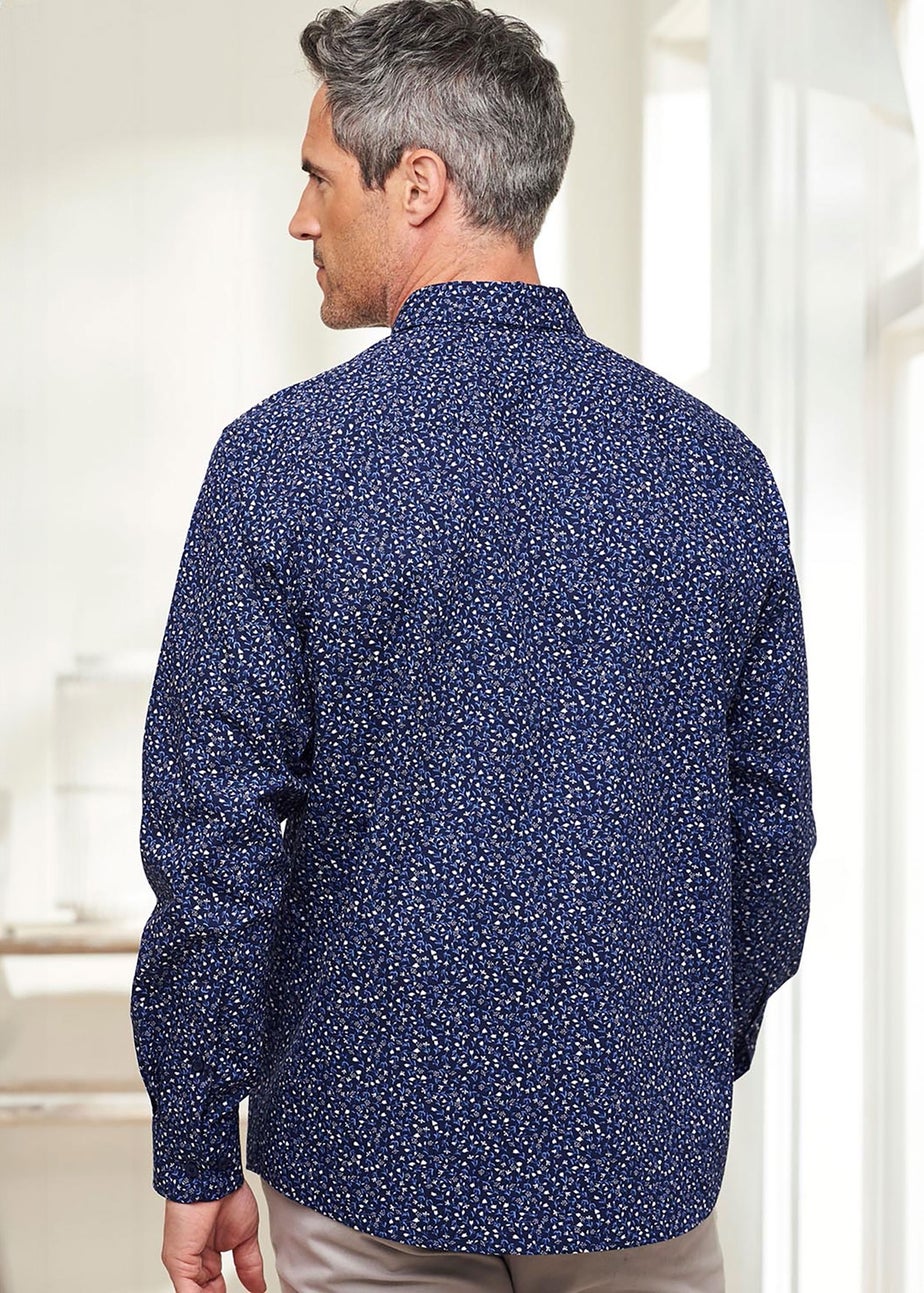 Cotton Traders Dark Blue Long Sleeve Supreme Easy-Care Print Shirt