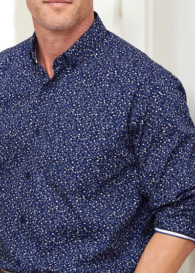Cotton Traders Dark Blue Long Sleeve Supreme Easy-Care Print Shirt