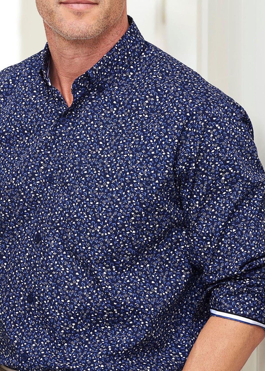 Cotton Traders Dark Blue Long Sleeve Supreme Easy-Care Print Shirt