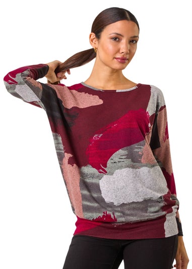 Roman Maroon Abstract Print Banded Hem Top