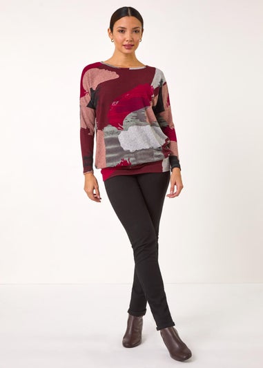 Roman Maroon Abstract Print Banded Hem Top