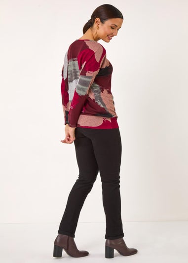 Roman Maroon Abstract Print Banded Hem Top