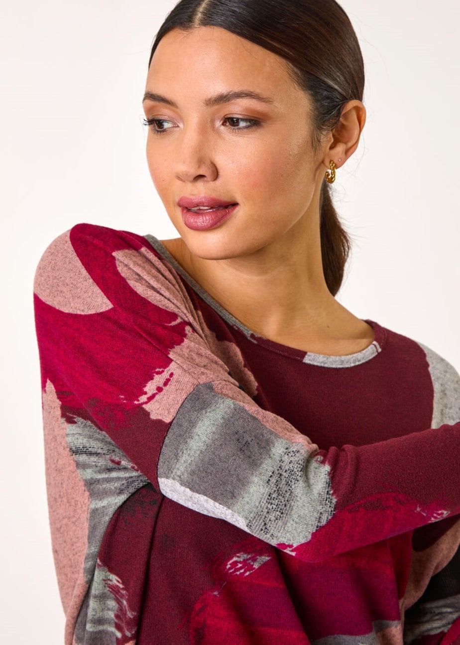 Roman Maroon Abstract Print Banded Hem Top