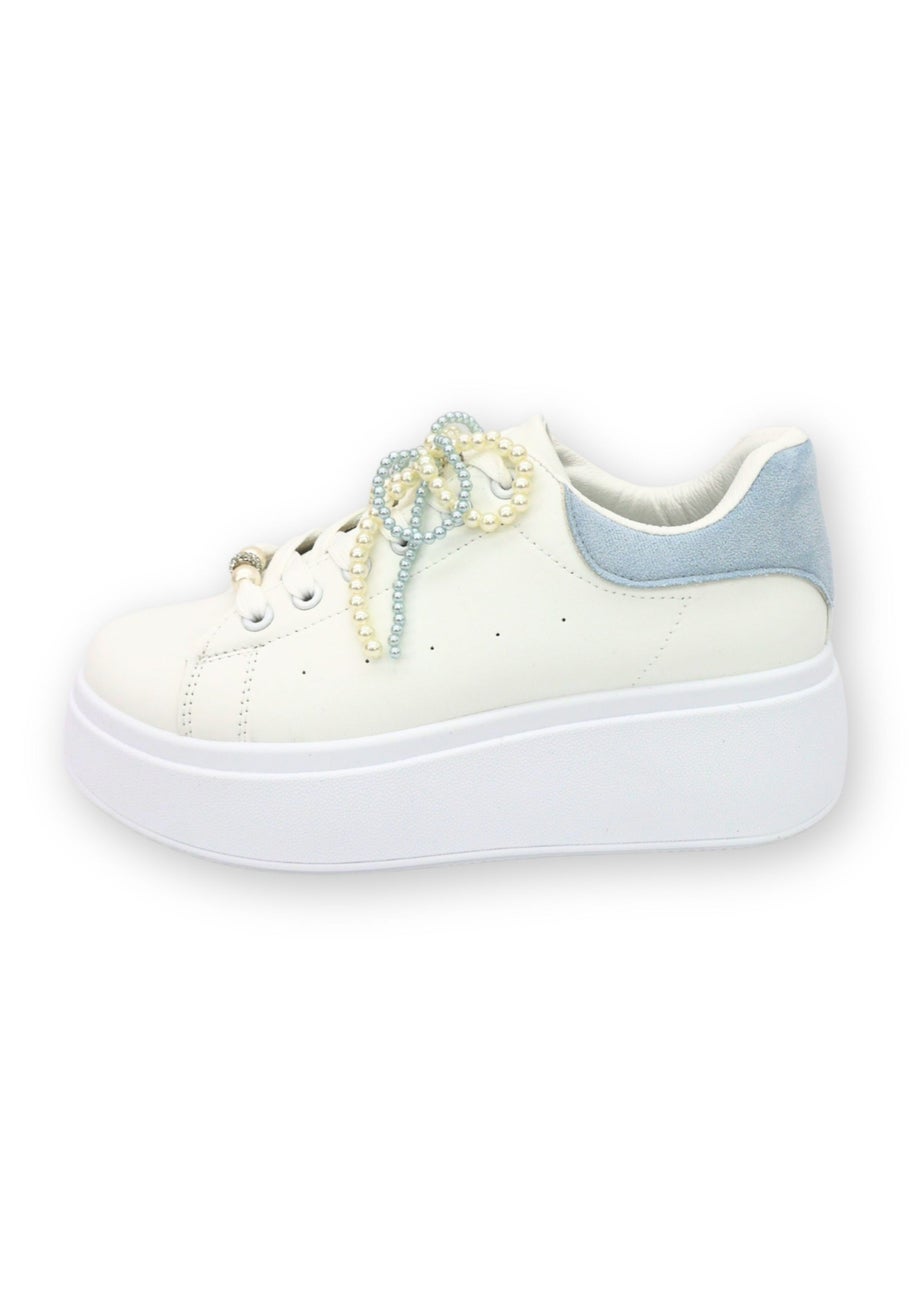 Love Lemonade Blue Sparkly Pearl Bow Chunky Trainers