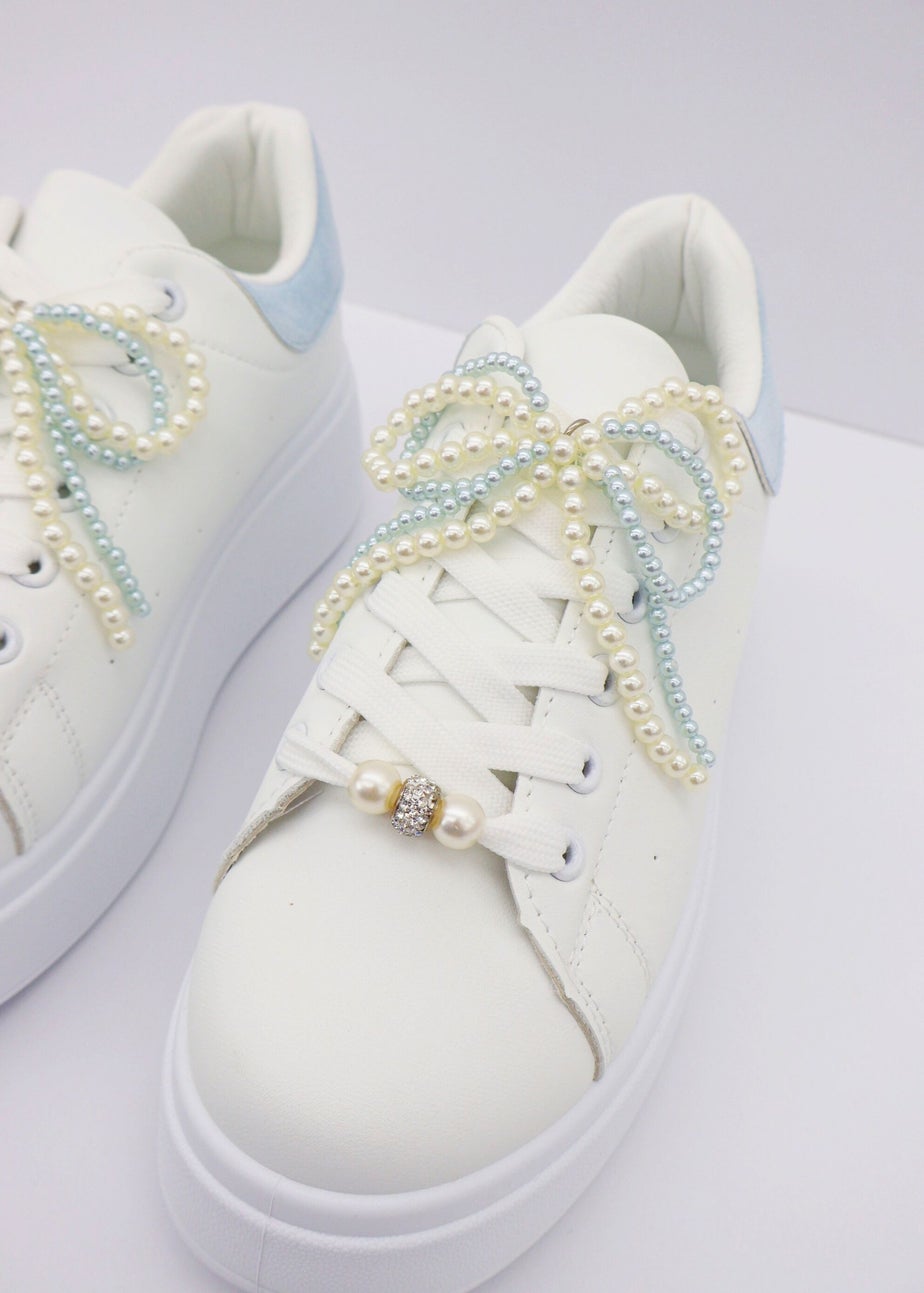 Love Lemonade Blue Sparkly Pearl Bow Chunky Trainers