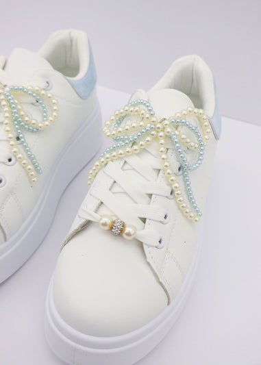 Love Lemonade Blue Sparkly Pearl Bow Chunky Trainers