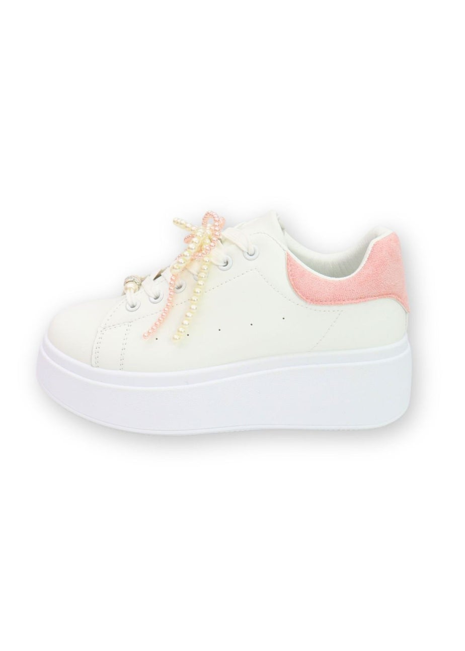 Love Lemonade Pink Sparkly Pearl Bow Chunky Trainers