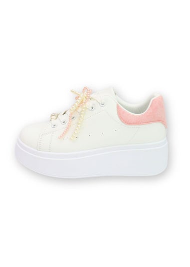 Love Lemonade Pink Sparkly Pearl Bow Chunky Trainers
