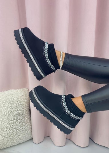 Love Lemonade Black Sparkly Stretch Warmer Mini Snugg Boots