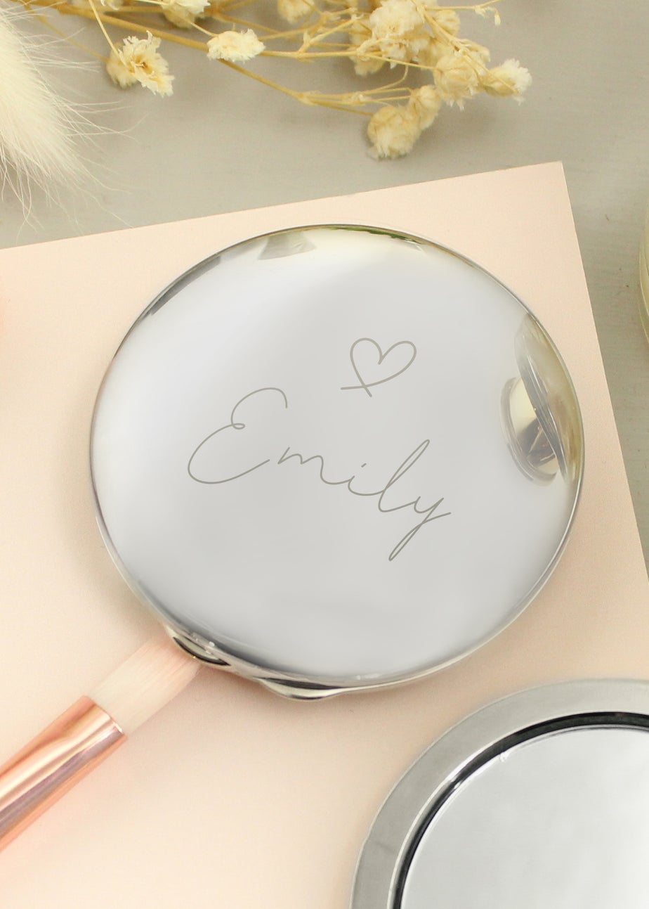 Personalised Memento Company Silver Heart Motif Round Compact Mirror