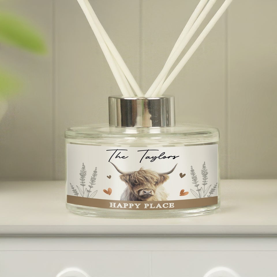 Personalised Memento Company Highland Cow Clear Reed Diffuser