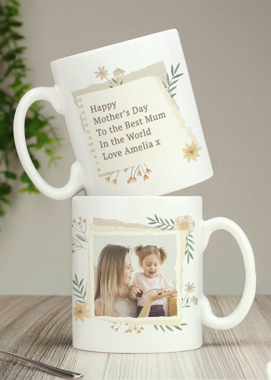 Personalised Memento Company Floral Photo Upload White Mug