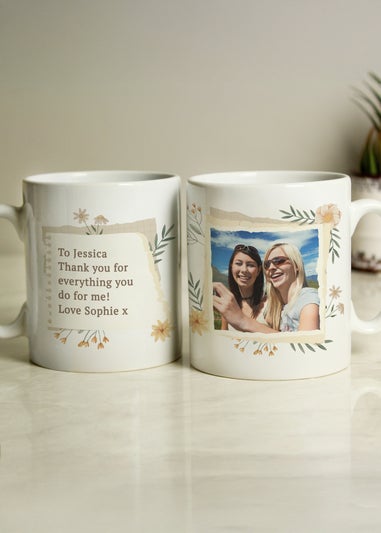 Personalised Memento Company Floral Photo Upload White Mug
