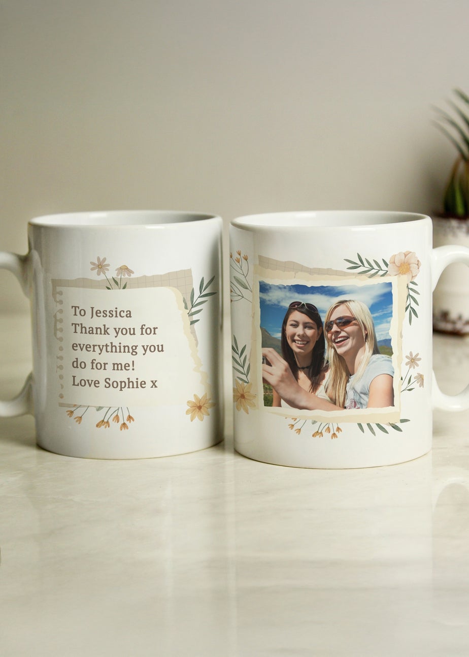 Personalised Memento Company Floral Photo Upload White Mug