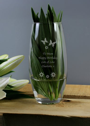Personalised Memento Company Butterflies & Flowers Clear Bullet Vase