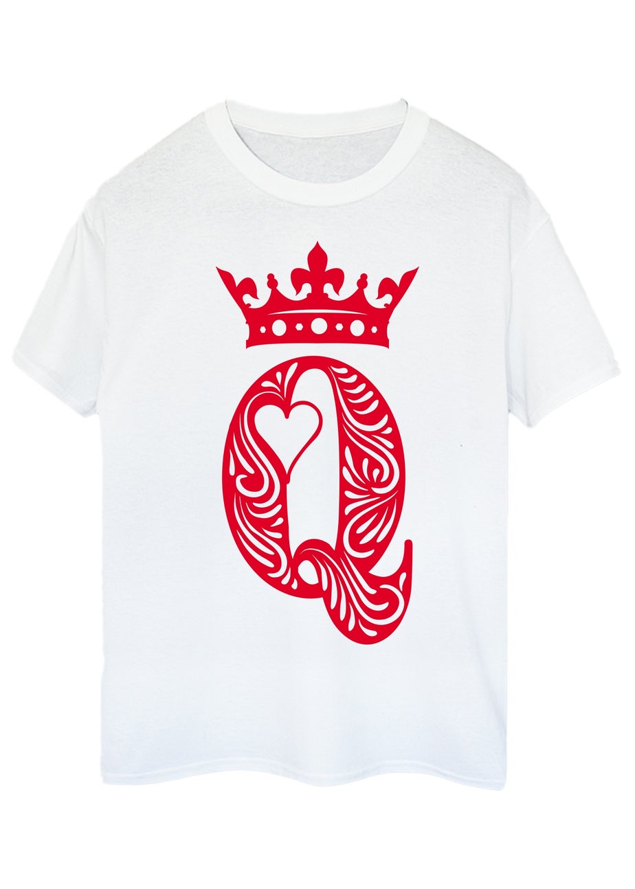 Brands In Queen Of Hearts Adult White Boyfriend Fit Graphic T-Shirt