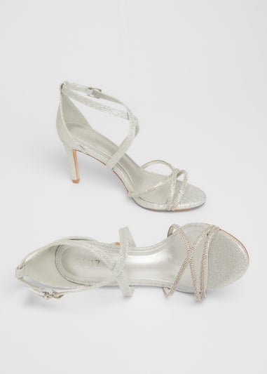 Quiz Silver Shimmer Cross Strap Heels