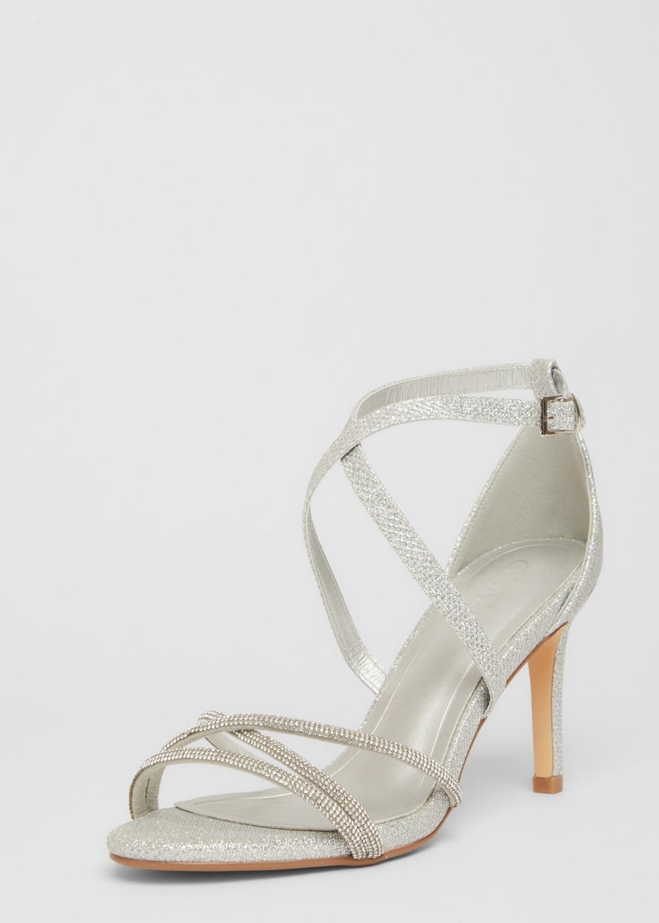 Quiz Silver Shimmer Cross Strap Heels