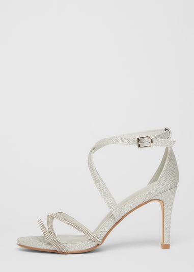 Quiz Silver Shimmer Cross Strap Heels