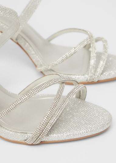 Quiz Silver Shimmer Cross Strap Heels