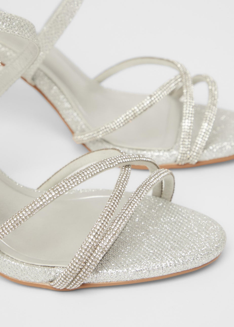 Quiz Silver Shimmer Cross Strap Heels