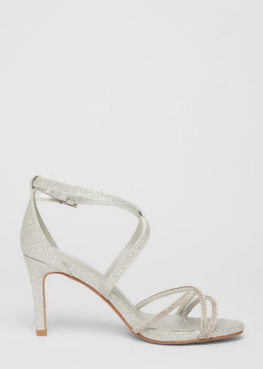 Quiz Silver Shimmer Cross Strap Heels