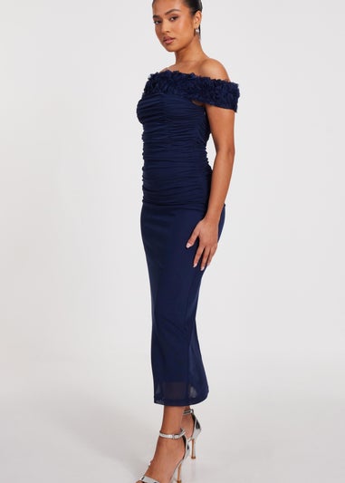 Quiz Navy Petite Mesh Bardot Midaxi Dress